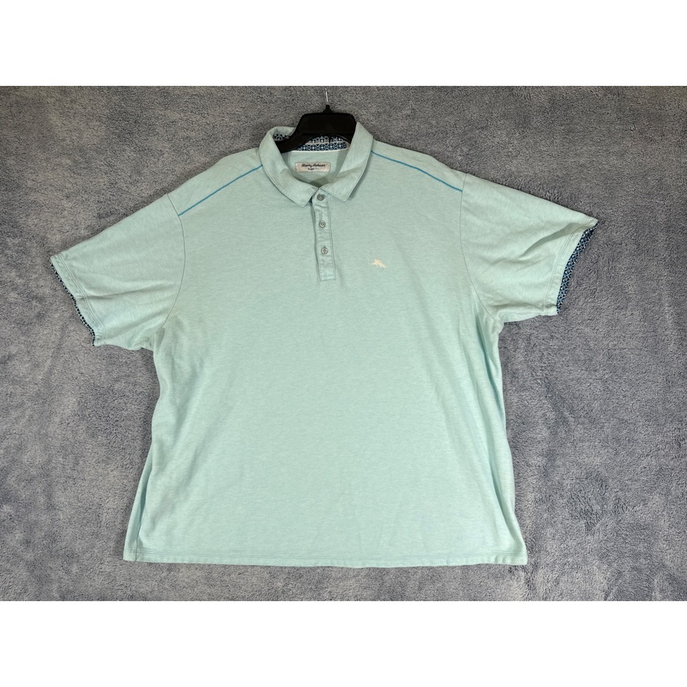 Tommy Bahama IslandZone Polo Shirt Mens 2XL Aqua Blue Supima Cotton Blend‎ 9341